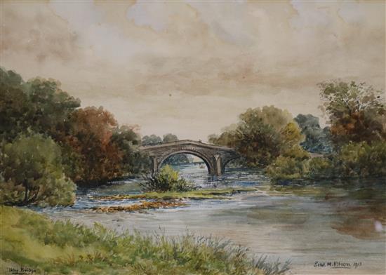 Watercolour painting Ilkley Bridge by Ethel M Kitson